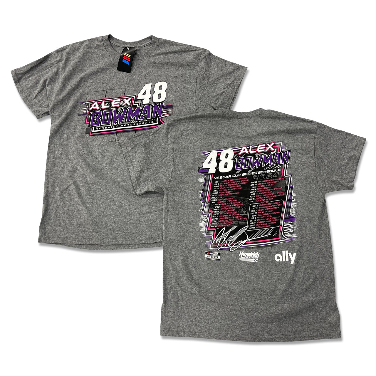 New! 2024 No. 48 Cup Series Schedule T-Shirt - Grey